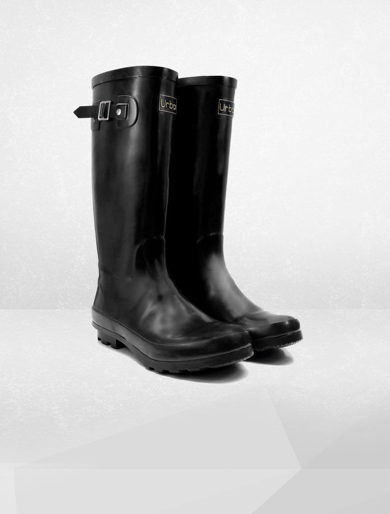 Tall Black Adjustable Matt Rain Boots